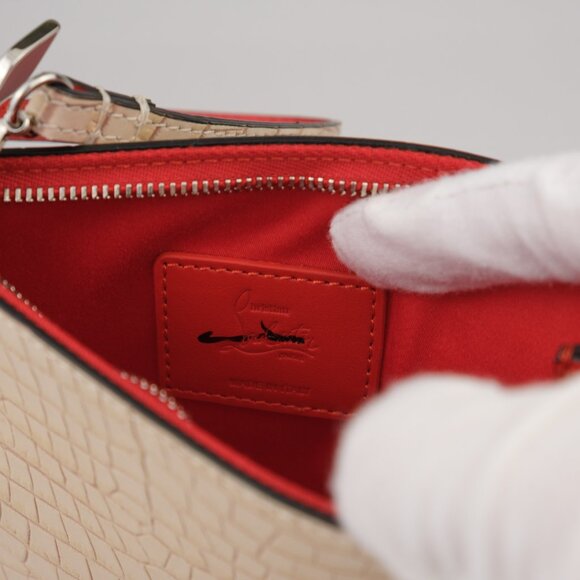 Christian Louboutin Mini Logo Croc-Embossed Leather Zip Pouch Clutch, Beige - Picture 6 of 10